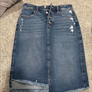 KanCan Blue Distressed Midi Skirt